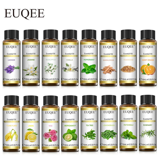 EUQEE 10ml Natural Plant Essential Oil with Dropper For Diffuser Humidifier Lavender Jasmine Eucalyptus Vanilla Essential Oils